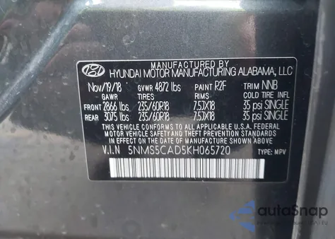 2019 Hyundai Santa Fe Limited из США, поврежденный, VIN 5NMS5CAD5KH065720